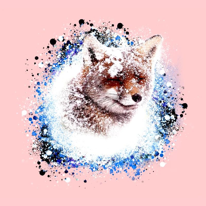 fox,graffiti, painting,fox in snow, snow
