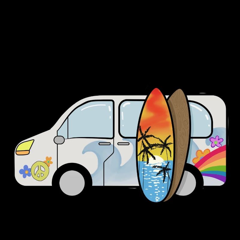 Camping bus avec planches de surf surfeurs vacances d'été