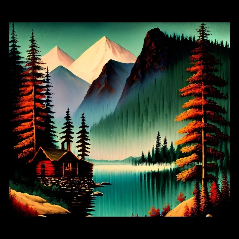 Retro mountain range with lake