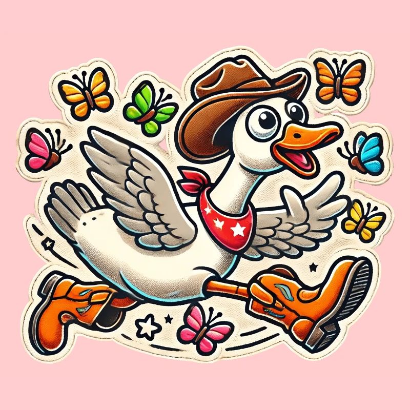 Dumme Gans mit Cowboyhut und Stiefeln