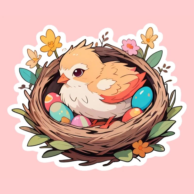 Easter basket with chicks