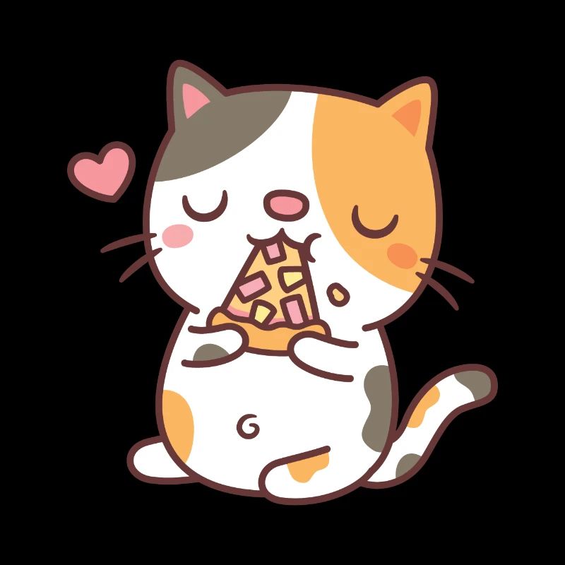 Mignon Calico Cat Mangeant Pizza