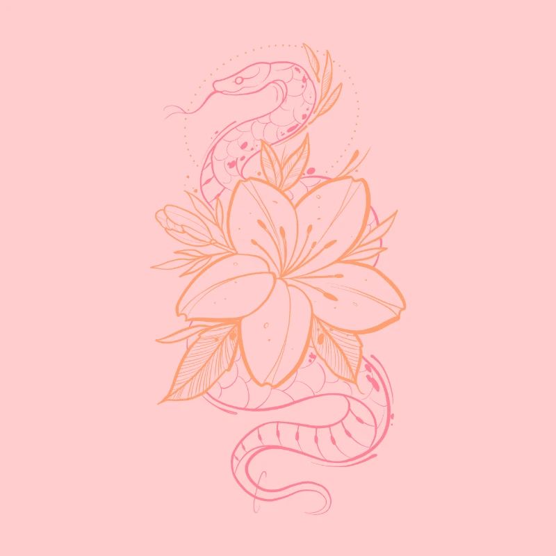 Composition style snake and floral tattoo