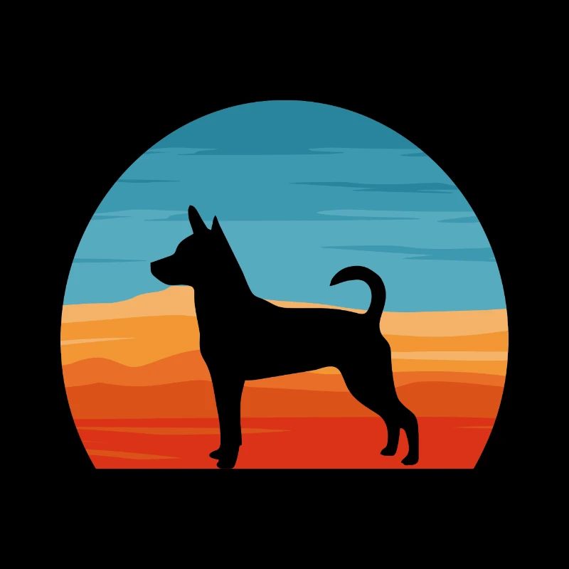 Decker Rat Terrier Dog Silhouette Retro Sunset