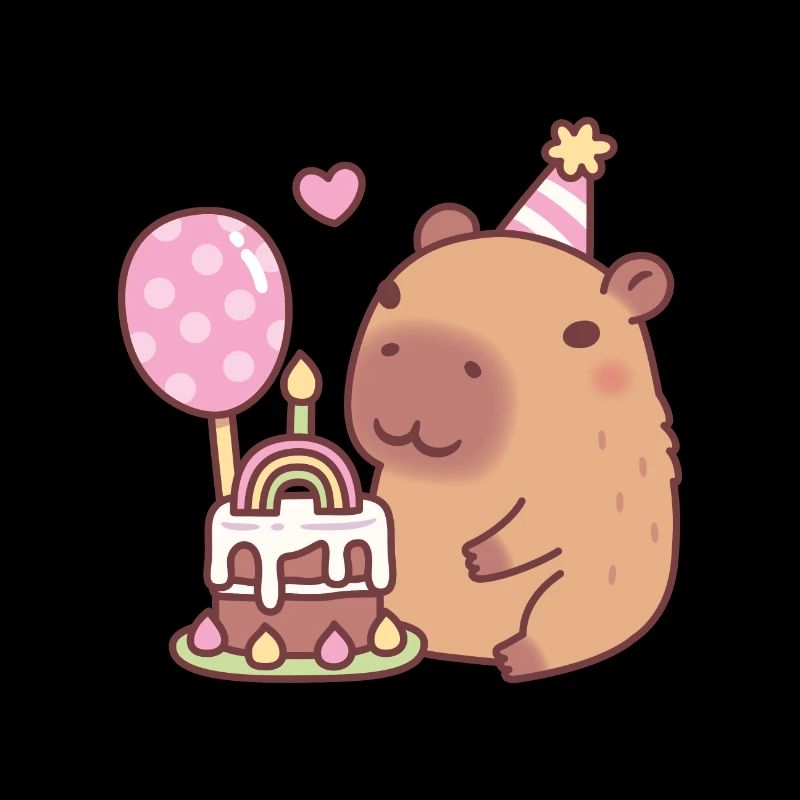Niedlicher Capybara-Regenbogen-Geburtstagskuchen und Luftballon