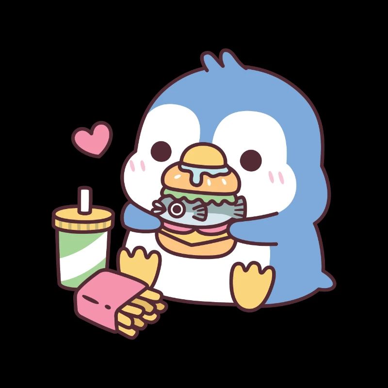Mignon pingouin bleu mangeant du poisson Burger