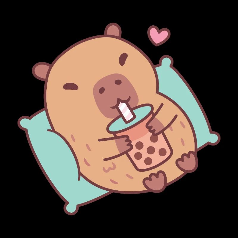 Cute Capybara Chilling And Drinking Bubble Tea