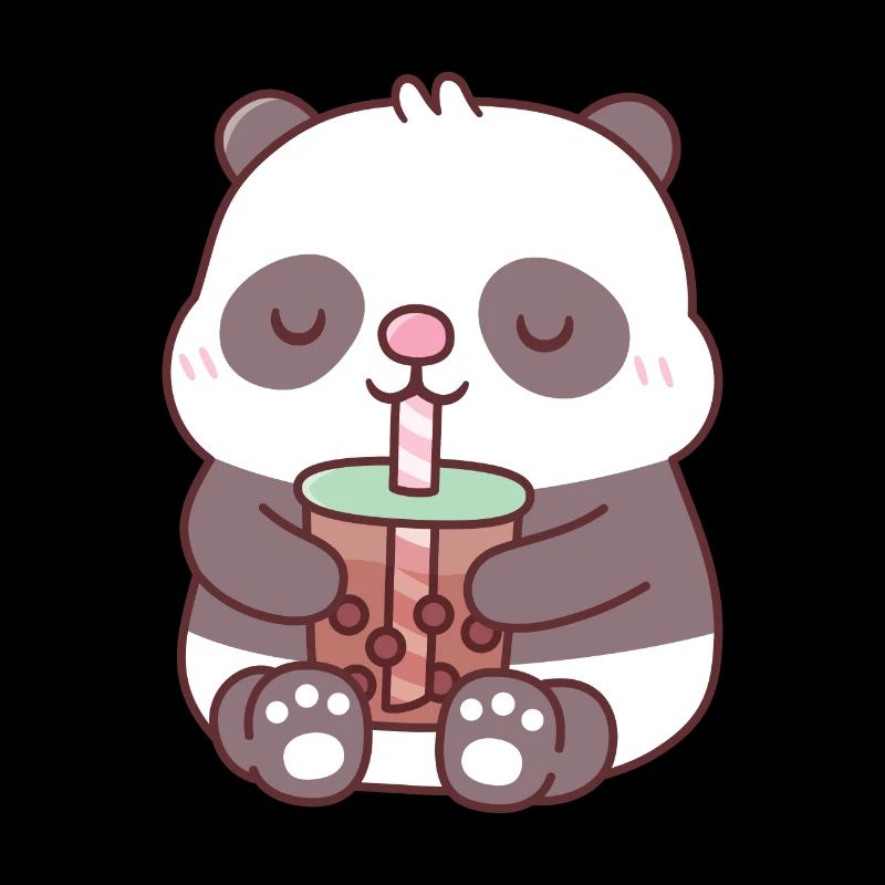 Cute Chubby Panda Bear Drinking Bubble Tea