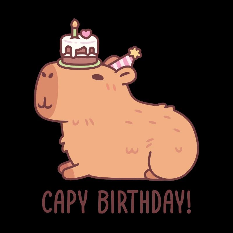Cute Capybara With Cake On Head Capy Birthday
