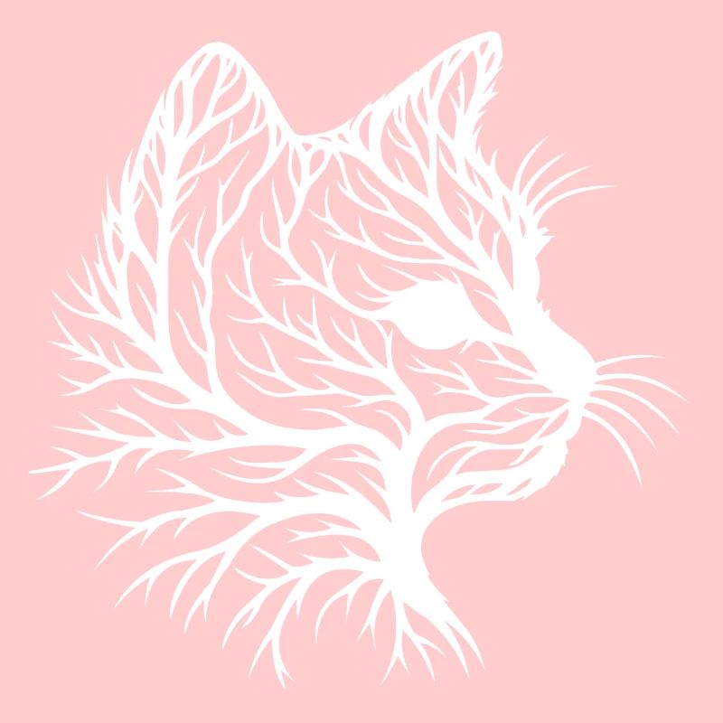 Cat with Leaf Pattern in Silhouette Style