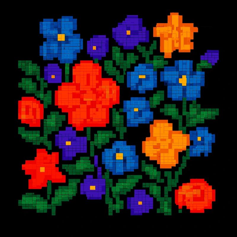 Pixelblumen – Retro Floral Esthetik