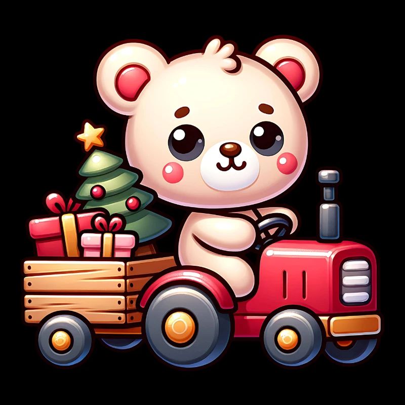 Teddy als Weihnachtsmann mit Traktor