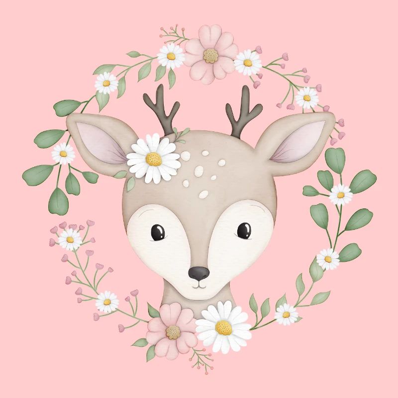 doux cerf dans une couronne de fleurs