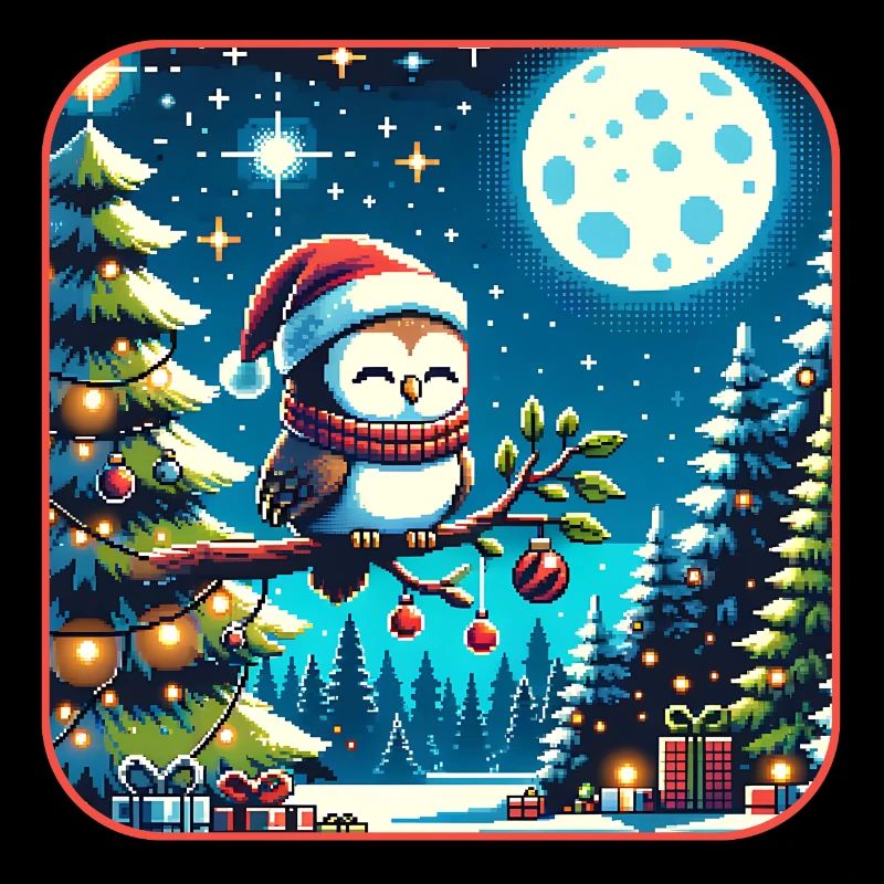Cute owl with Santa hat sitting on a branch