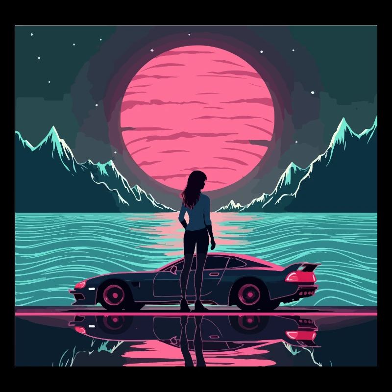 Synthwave Sunset Girl – Retro Neon Aesthetic