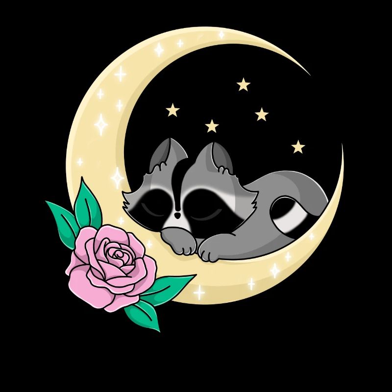 Snuggles der Waschbär schlafend im Mond
