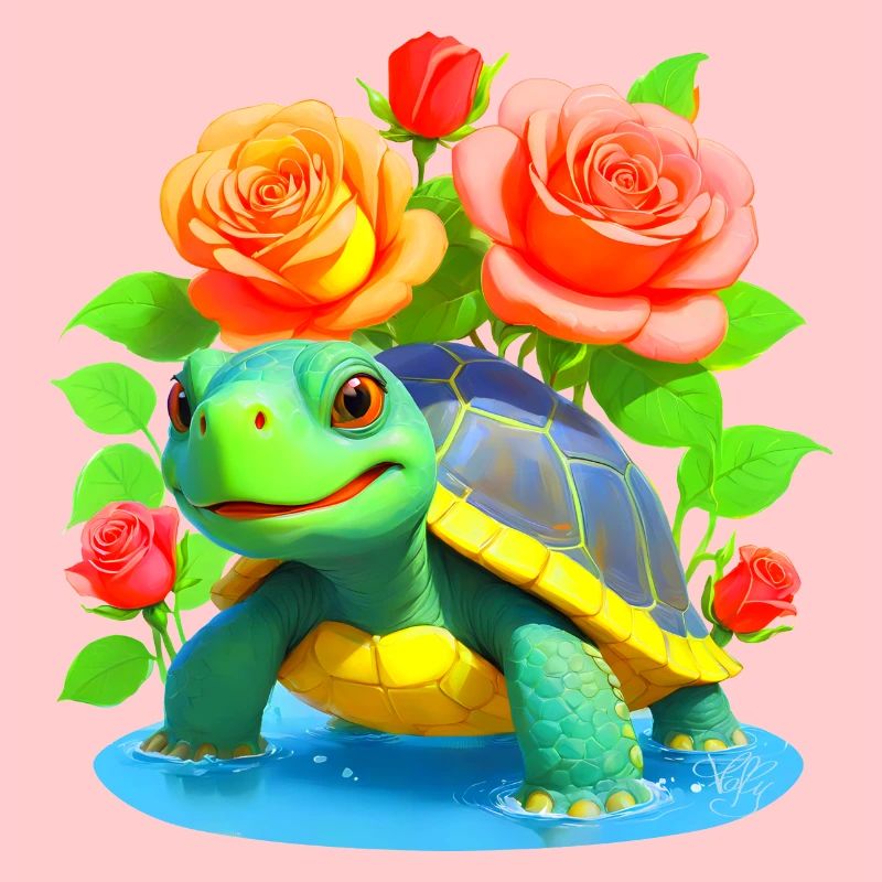 Tortue parmi les roses - 2