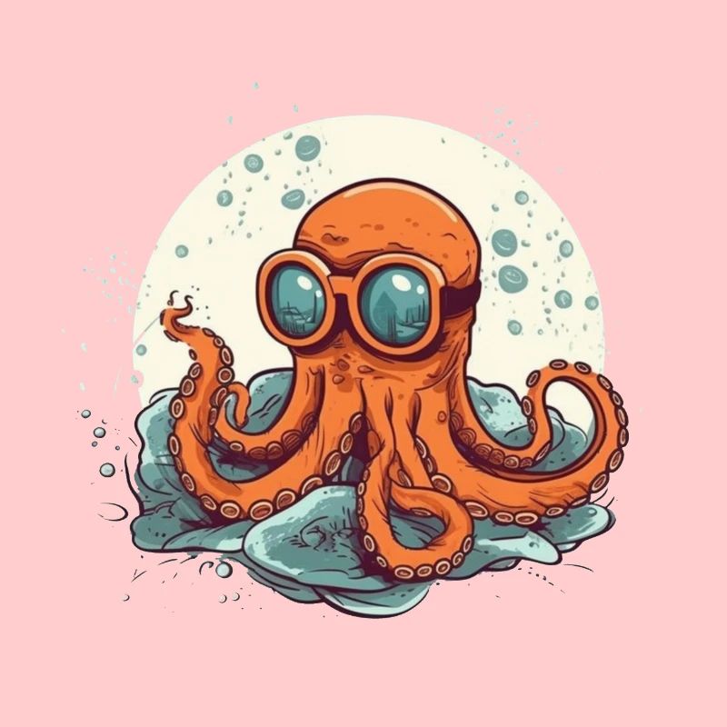 Nerdy Comic Oktopus mit Brille