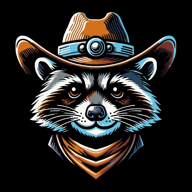 Waschbär mit Cowboyhut in Comic Style