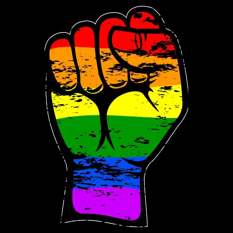 Symbole de poing de la main de drapeau de couleur arc-en-ciel utilisé