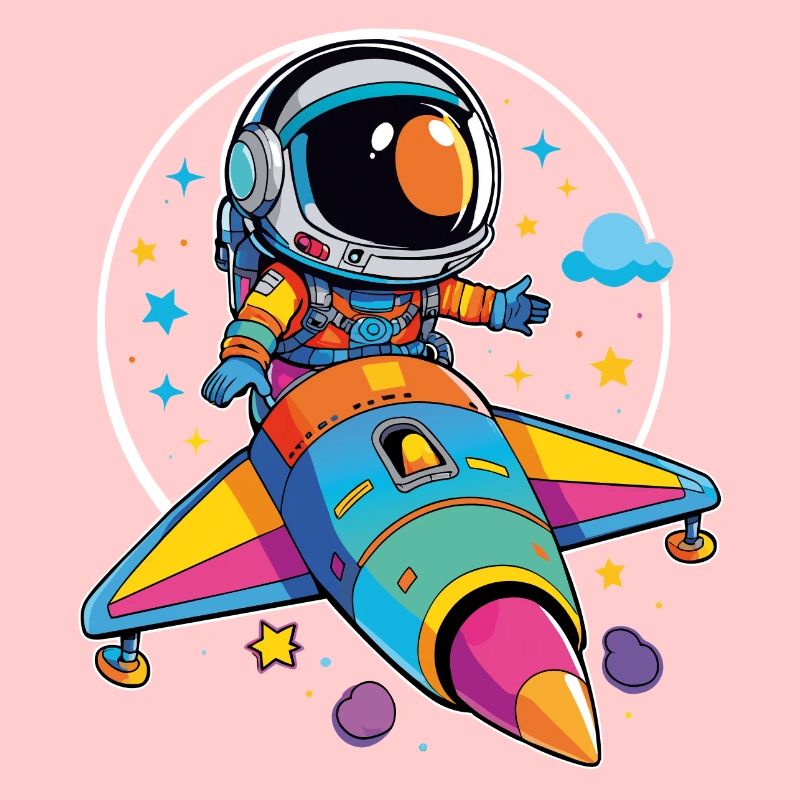 Petit astronaute dans un vaisseau spatial coloré dans l’espace