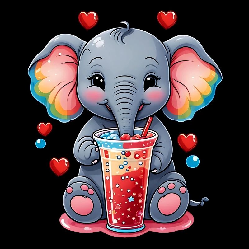 Kleiner süßer Baby Elefant trinkt Limonade