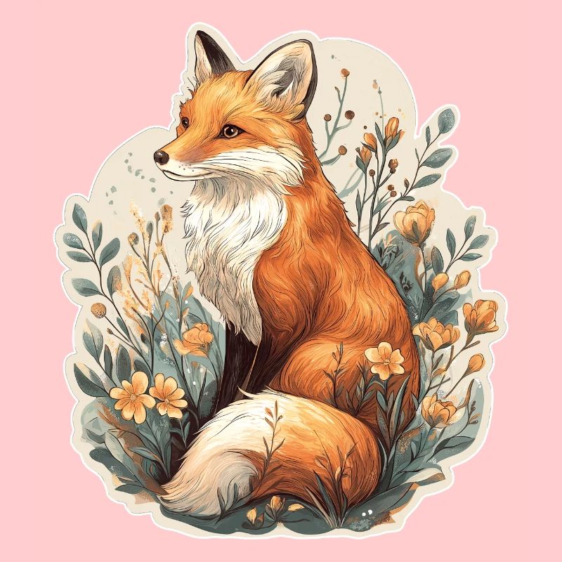 Renard avec des fleurs