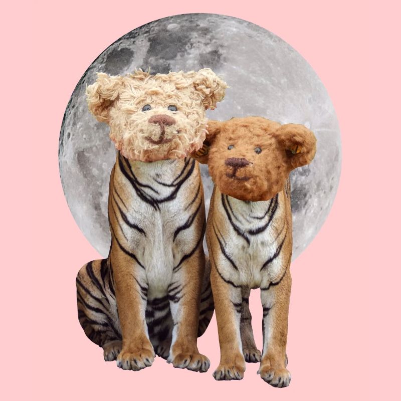 Collage art surreal tiger teddy gift design