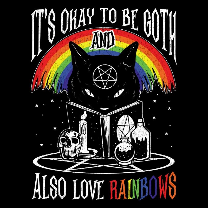 LGBT Goth Regenbogen Black Cat Pentagram Pentacle