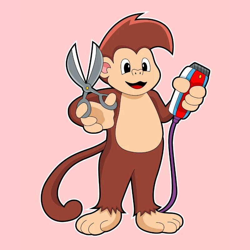 Singe comme coiffeur avec ciseaux et rasoir