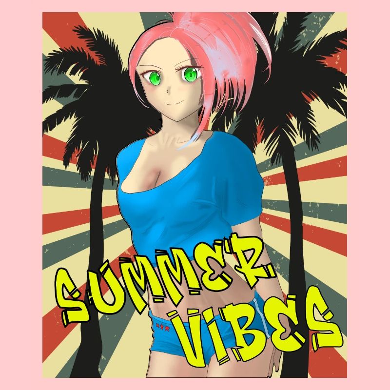 Summer vibes - Anime Palm Trees and Beach