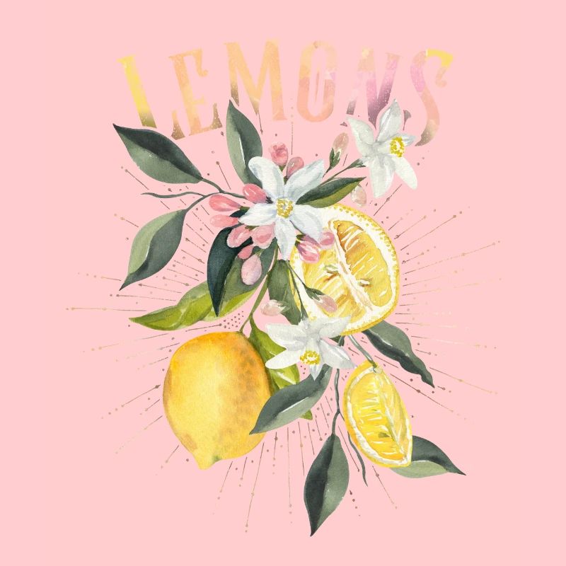 Lemon, botanical illustration, lemon blossoms
