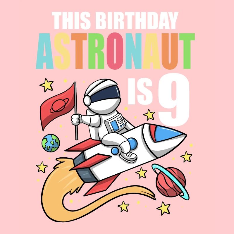 Space Birthday 9 Astronaut Planets Rocket Ship