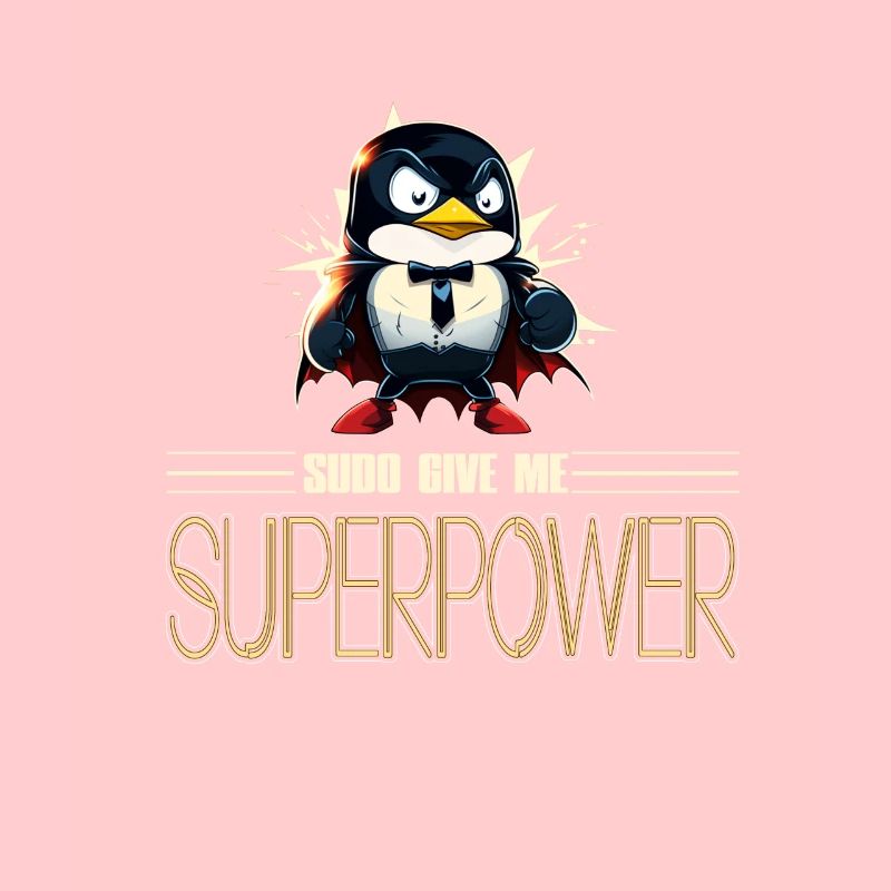 Linux Tux with Sudo Superpower Super-Penguin