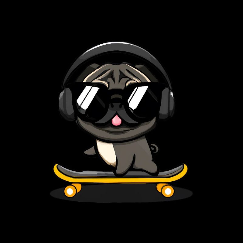 Design mit einem Mops-Hund, der auf einem
