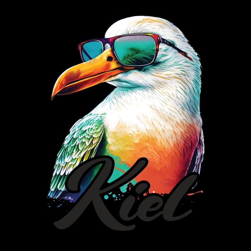 Kiel Urlaub coole bunte Möwe mit Sonnenbrille