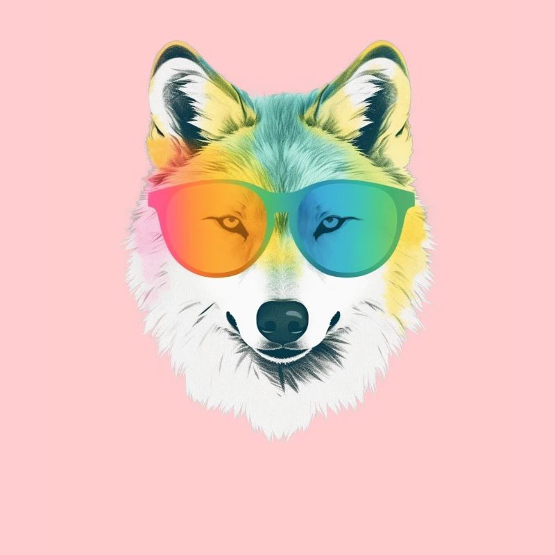 White Wolf Rainbow Sunglass Frame Wolves Graphic