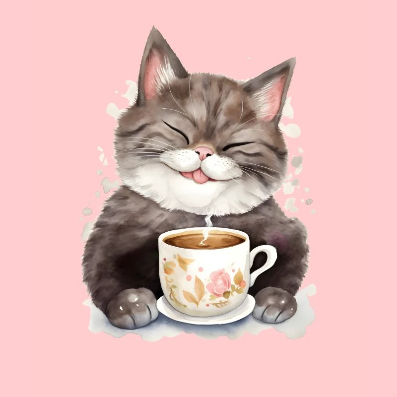 Chat avec style aquarelle café