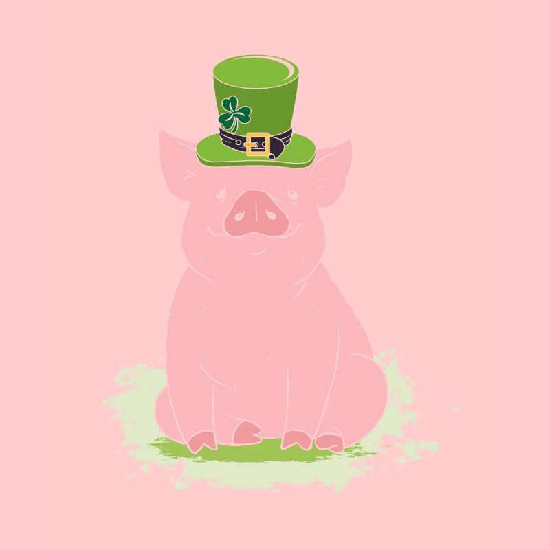 Cochon chanceux avec haut-de-forme et trèfle