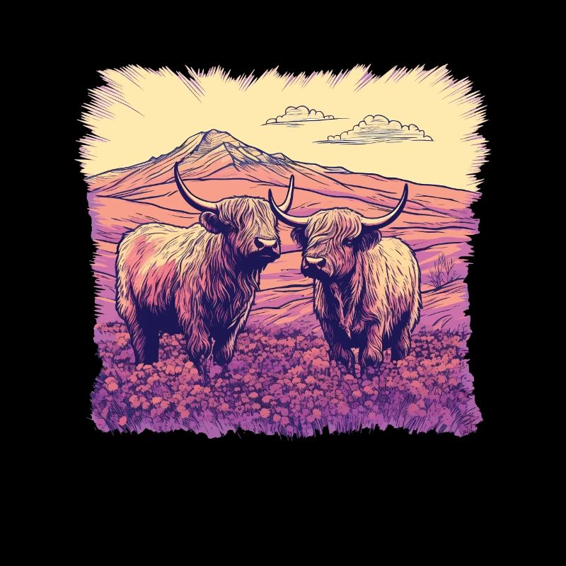 Paysage rustique de vaches écossaises des Highlands et