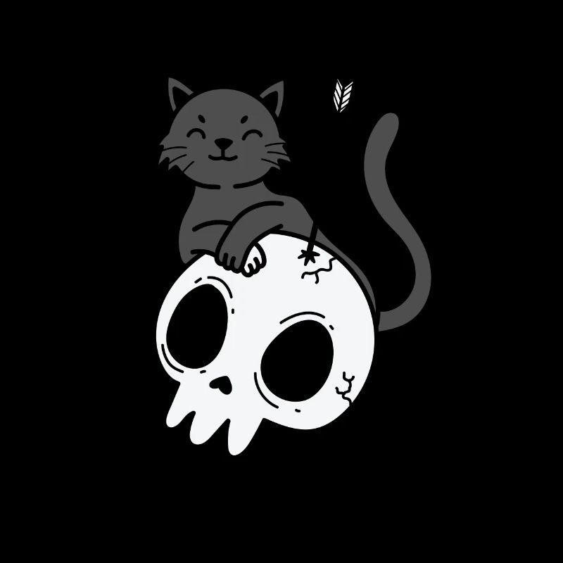 Katze mit Schädel Gothic Styl