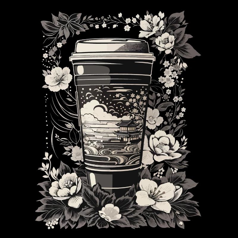 Style Ukiyo-E café et design rétro de fleurs de cerisier