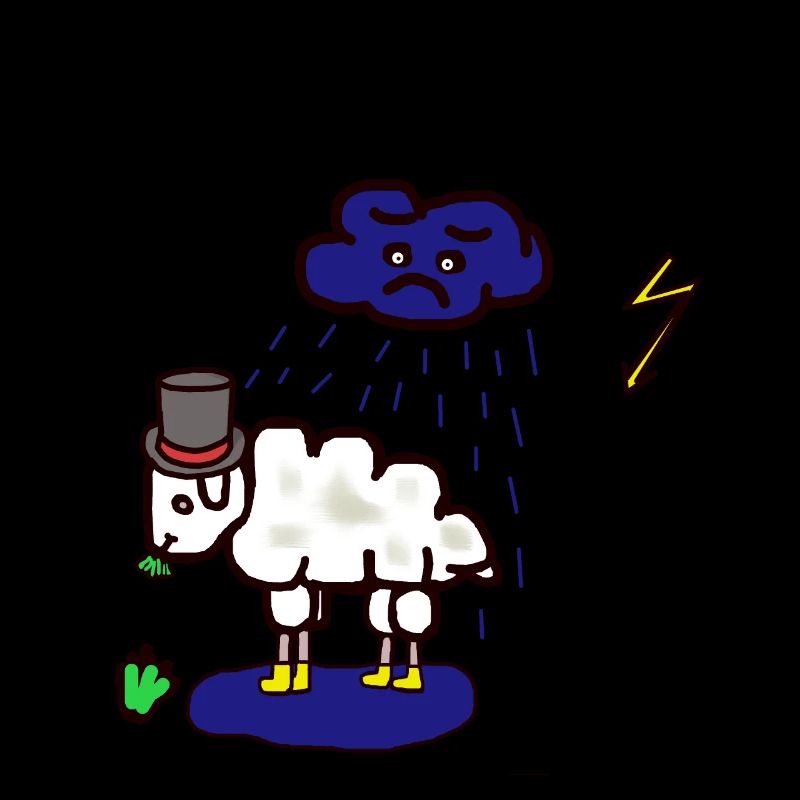 Bad weather: sheep, rain cloud, rain, mutton