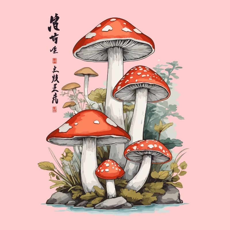 Ukiyo-E Toadstool Nature Art Mushroom Picker Design