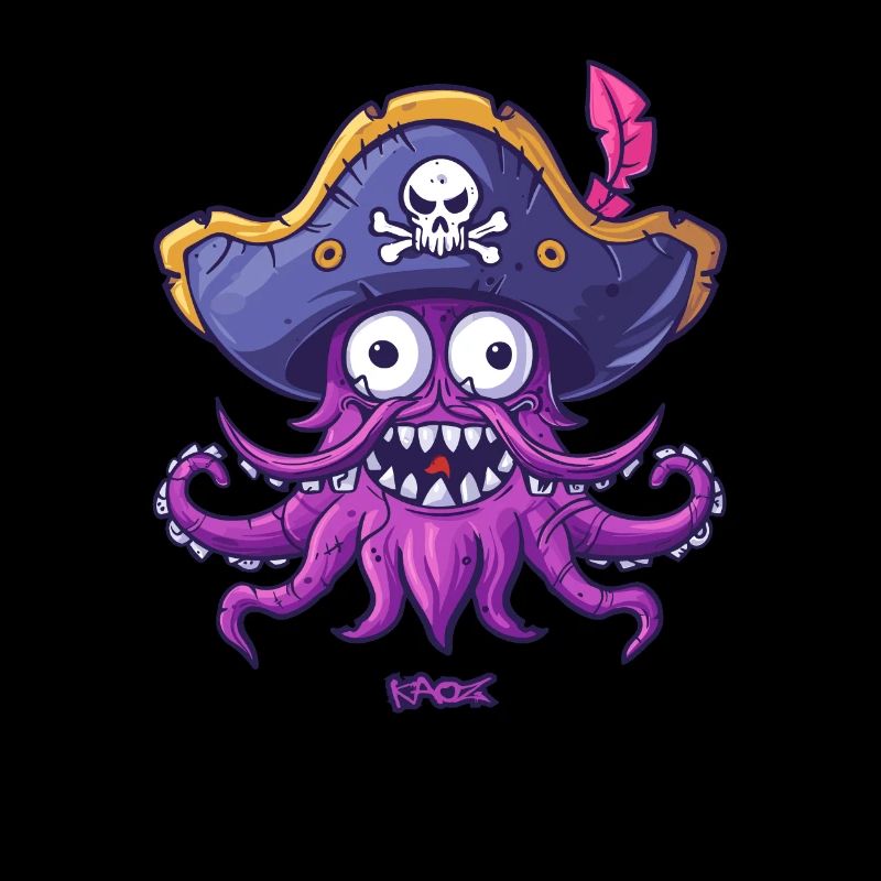 Une pieuvre pirate drôle et heureuse