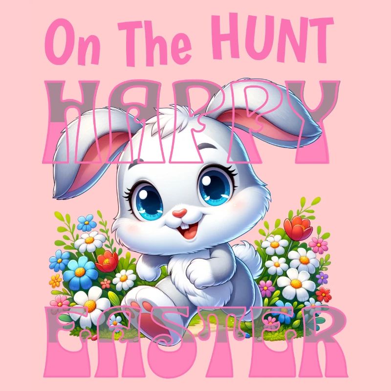 LAPIN DE PAQUES " a la chasse " Happy Easter "