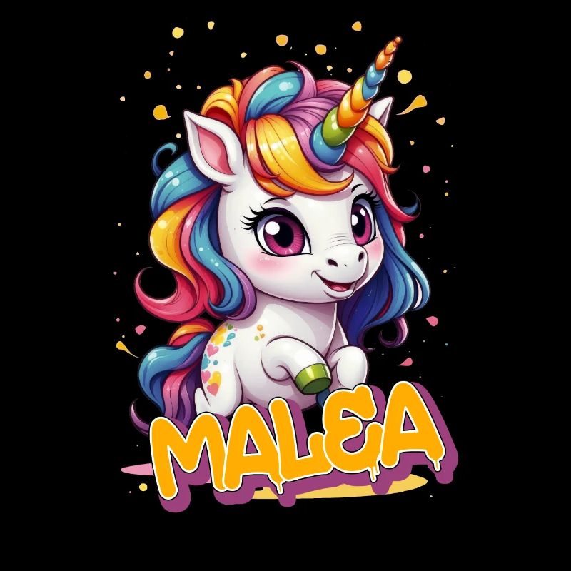 MALEA - Schöner Mädchen Name mit süßem Einhorn