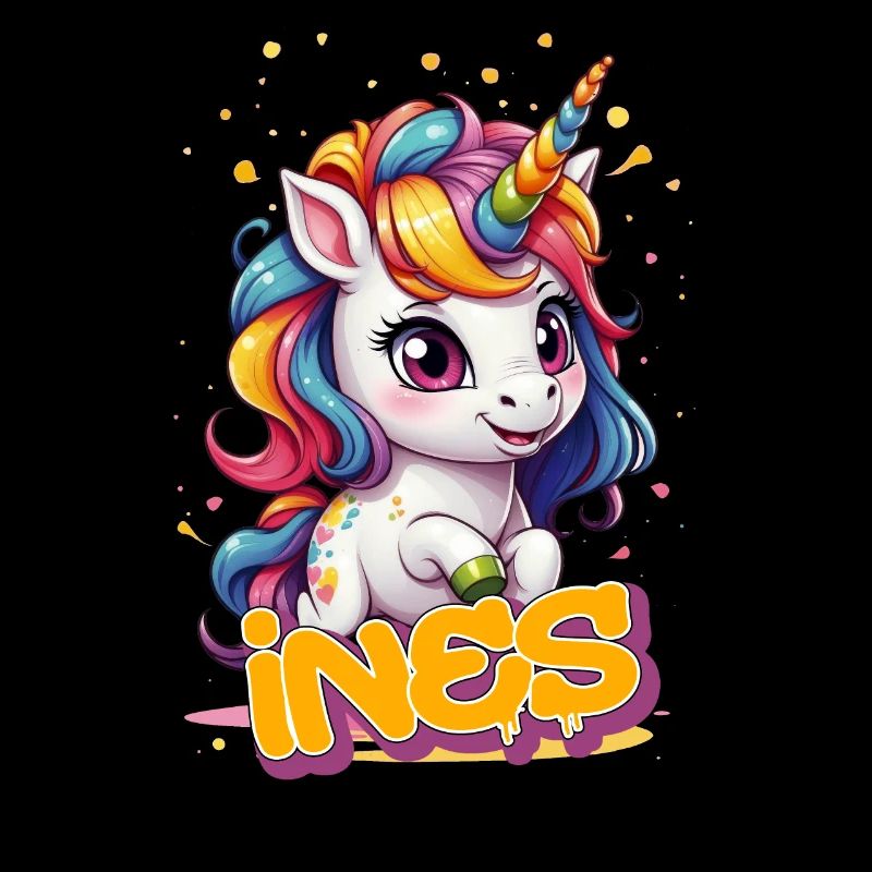 INES - Schöner Mädchen Name mit süßem Einhorn