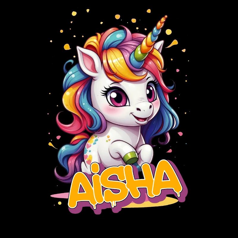 AISHA - Schöner Mädchen Name mit süßem Einhorn