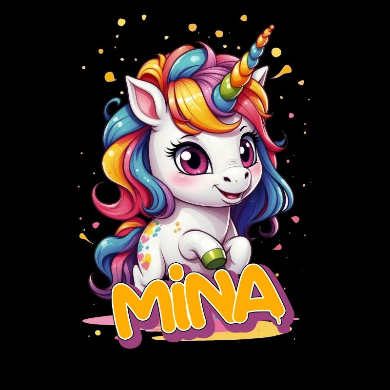 MINA - Schöner Mädchen Name mit süßem Einhorn